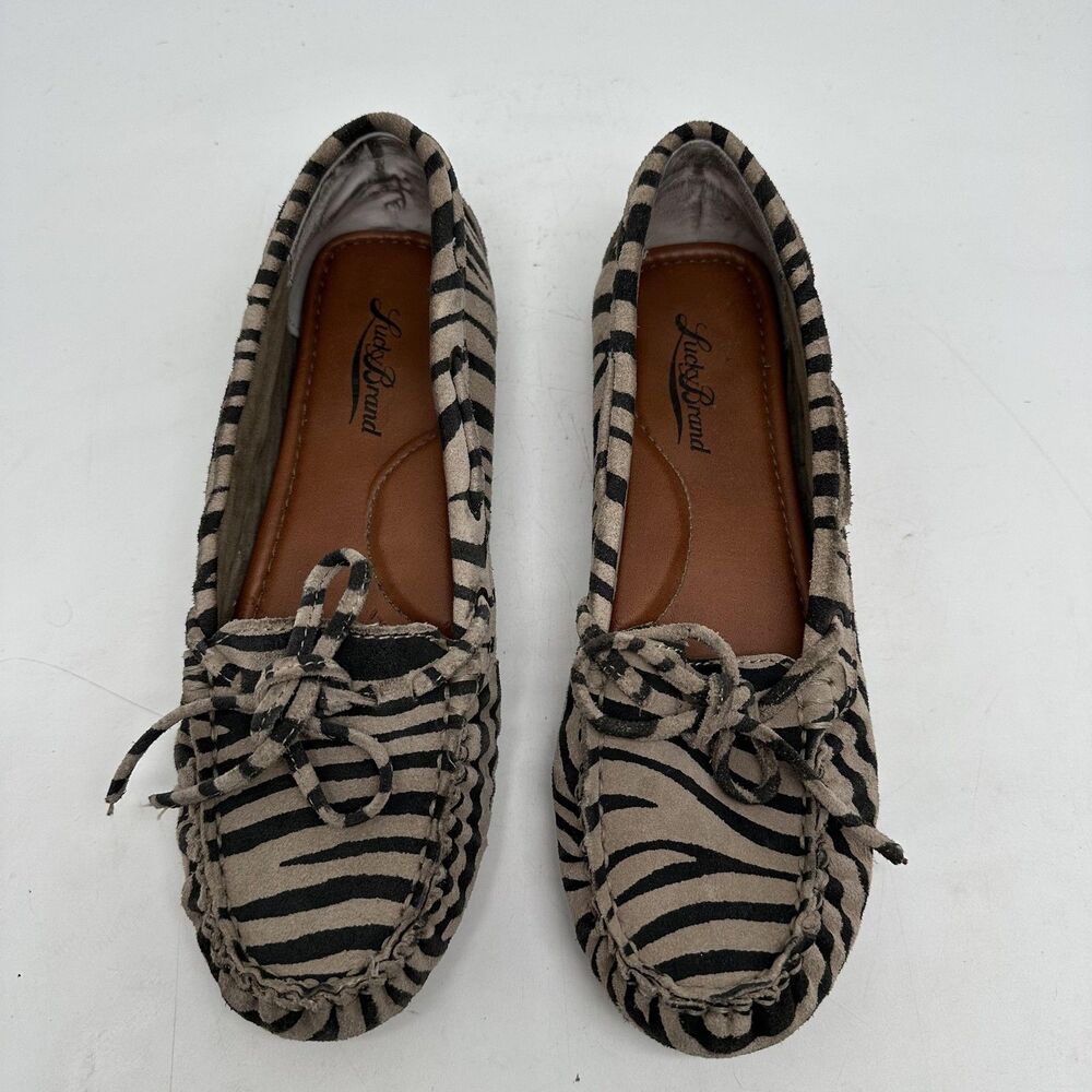 Lucky Brand Moccasin Shoes Womens Size 6.5 Brown Black Zebra Print Flats - Picture 6 of 10